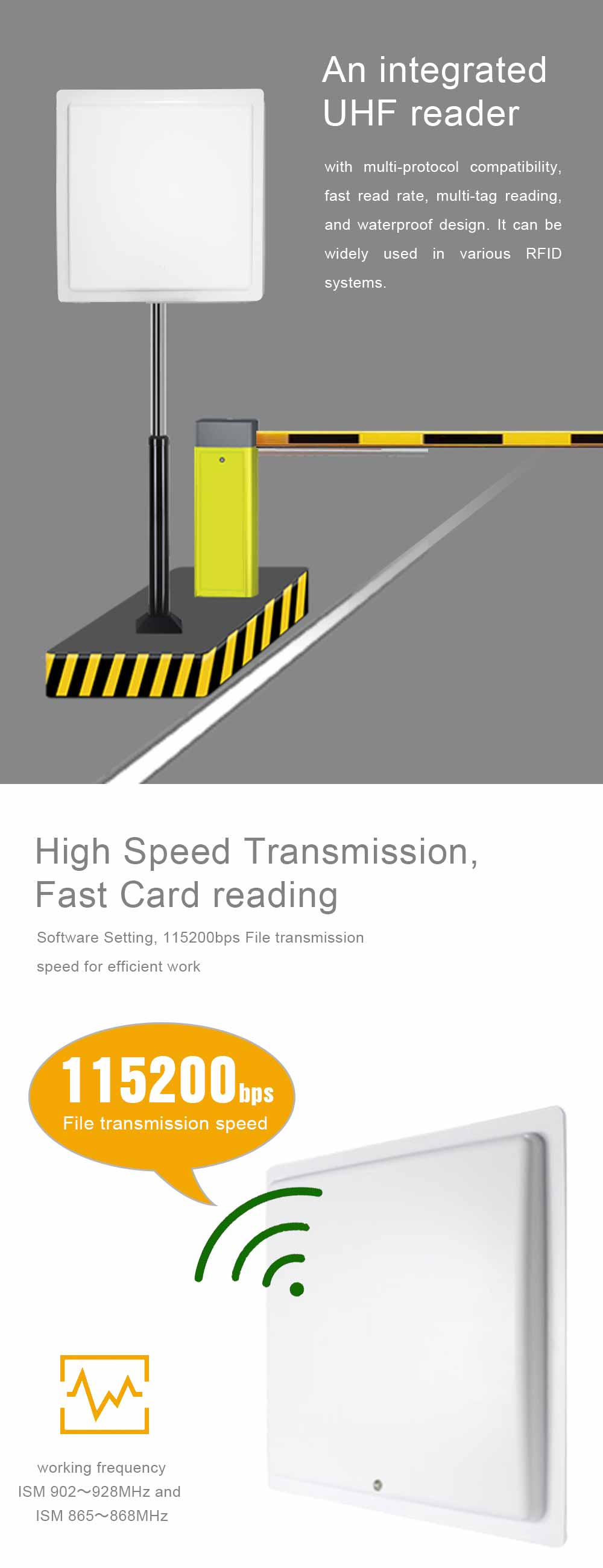 Linux IP67 15m Long Range UHF RFID Reader USB TCP WIFI For Parking Management