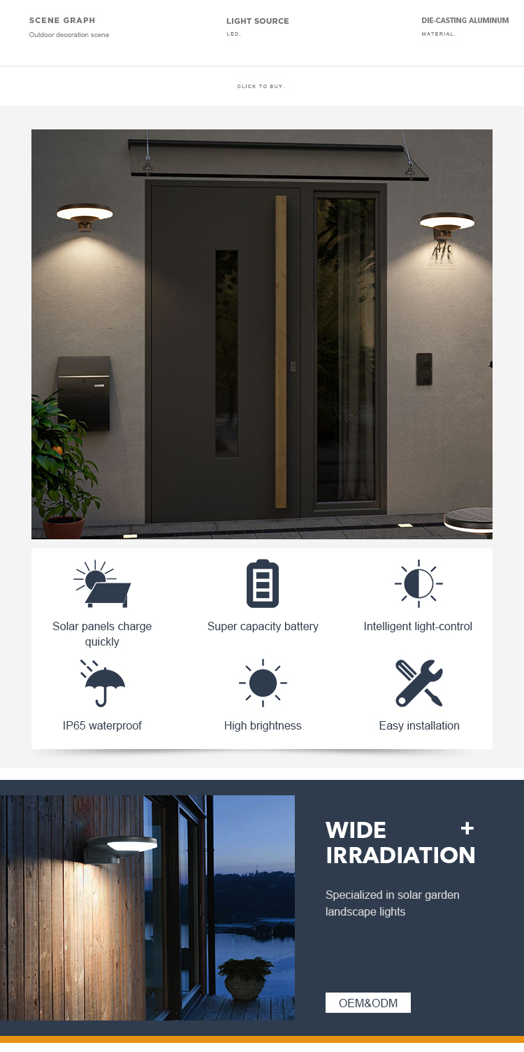 Easy Install DC 3.2V Garden Solar Wall Lights , Solar Powered Yard Lamp 3000K 6500K