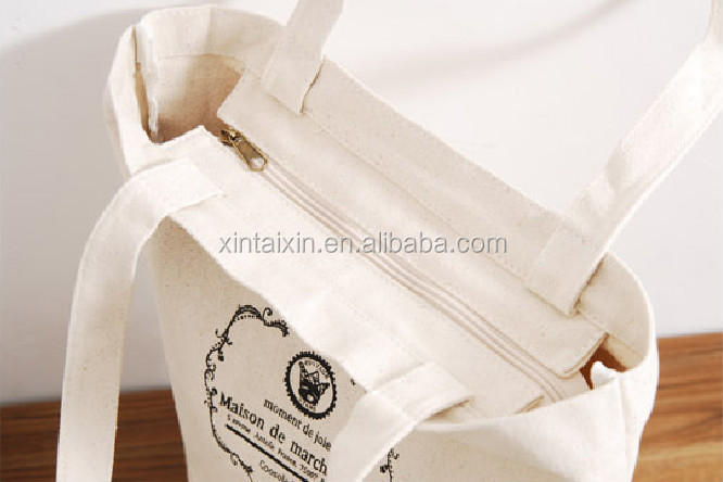Eco Friendly Reusable Canvas Shopper Bag Women Tote For Cotton Grocery Zipper Hand