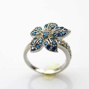 China Women Jewelry  Flower Design  Sterling Silver Pave Blue Cubic Zirconia Ring  (S-RJ344) on sale