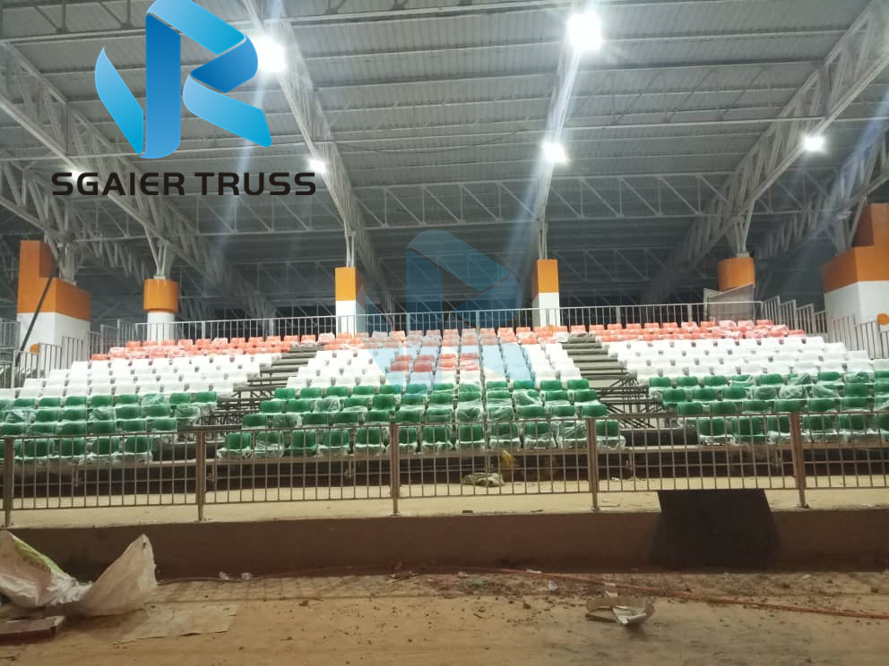 Football Sports Stadium Seats with Backrest railing On Concrete Platform