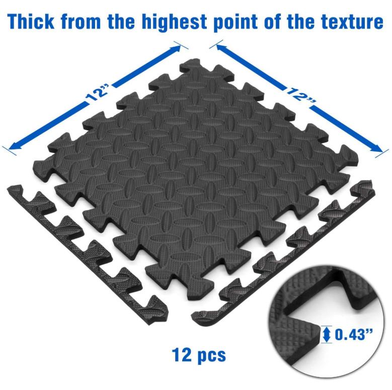 Eva Interlocking Exercise Foam Floor Mats With Border - For Gyms, Yoga, Outdoor Workouts, Kids - Available In Black,