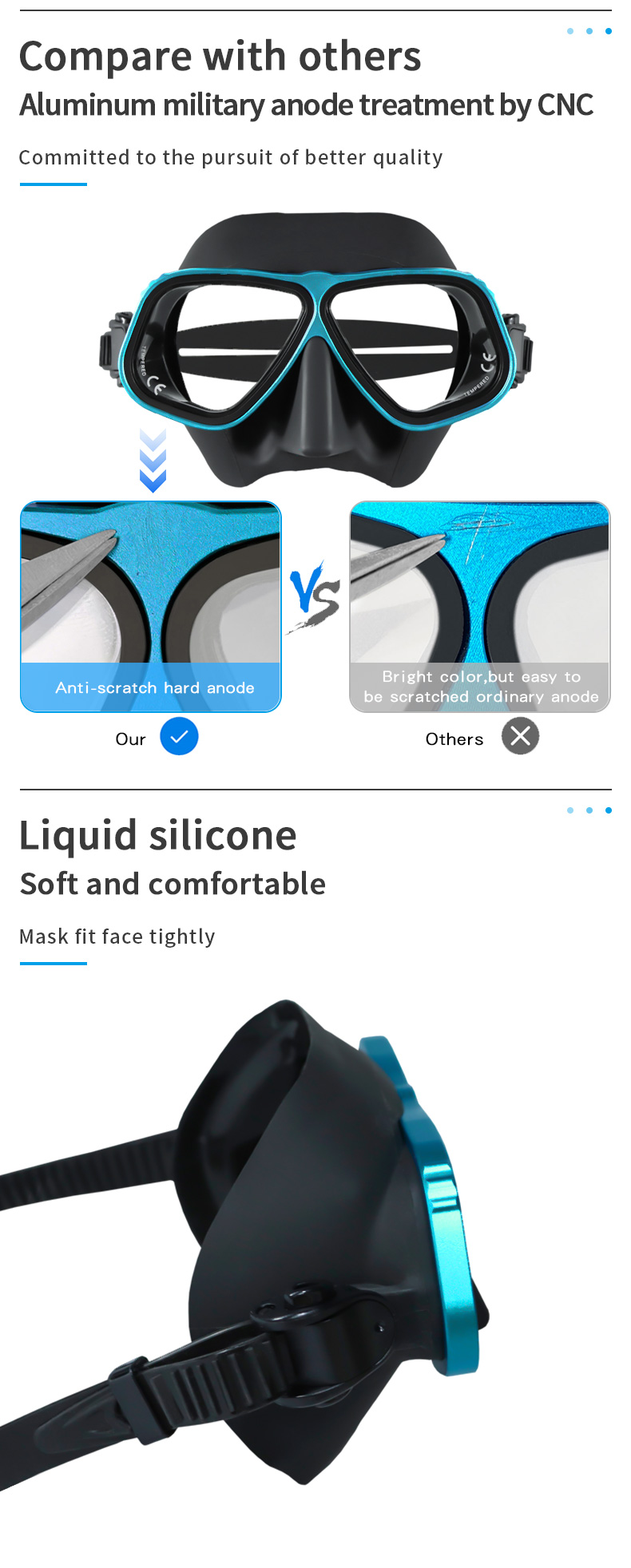 Black Silicone Face Scuba Mask Dive Goggles Aluminium Alloy Frame