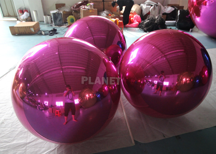 Rosed Red PVC Floating Inflatable Reflective Mirror Ball Christmas Inflatable Sphere Mirror Balloon