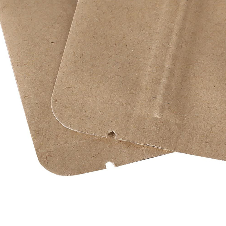 Tear Notch 80mic k Stand Up Pouch , W125mm Brown Kraft Paper Zipper Bag