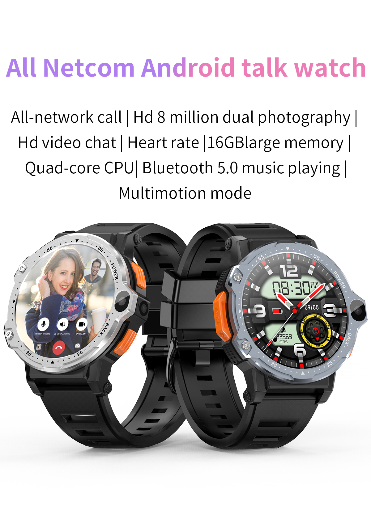 High Strength 4G Smart Watch Touch Screen 1.4GHz Quad Core CPU Touch Screen Fitness Watch