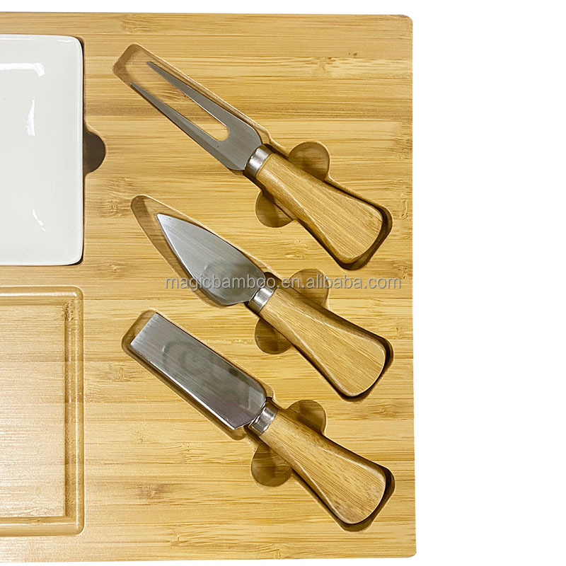 CE / EU Certified Bamboo Cheese Board Set with Three Cheese Knives and Slate Surface