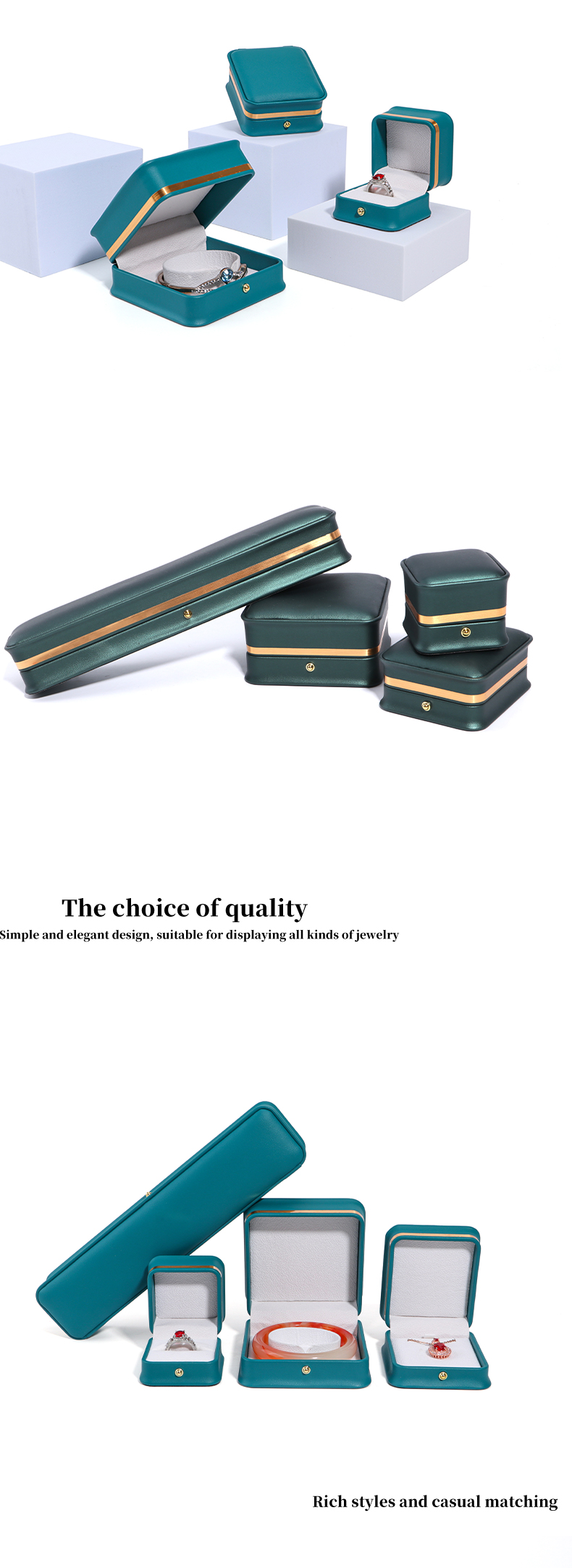 Custom Logo Dark Green Leather Jewelry Box with Hanhong Packaging and Velvet Lining