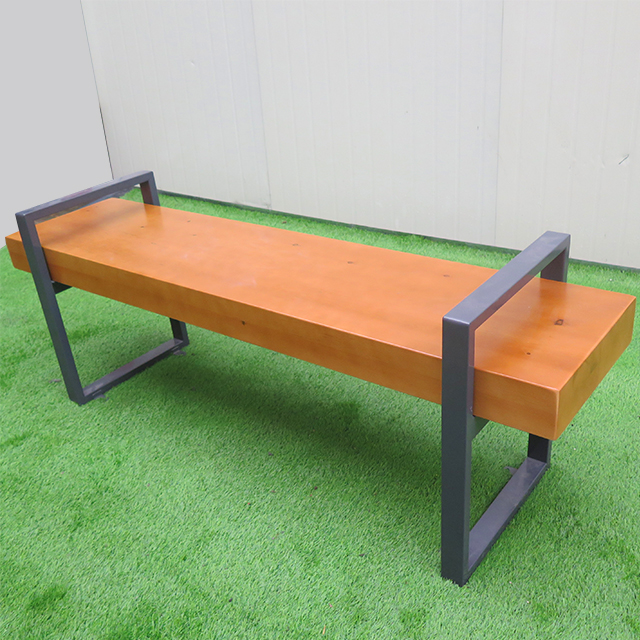 Contemporary Simple Design Outdoor Thick Wooden Steel Bench Color Coating