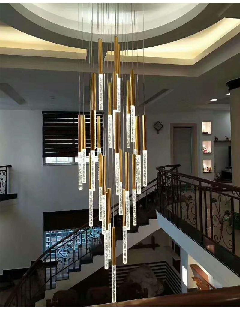 Modern Led Crystal Chandelier For Staircase Lobby Mall Villa Gold loft hanging lamp(WH-NC-84)