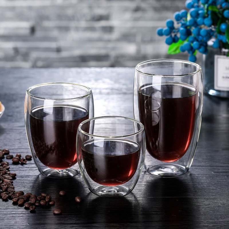 Egg Shaped 250ml 350ml 450ml Double Glass Water Cup