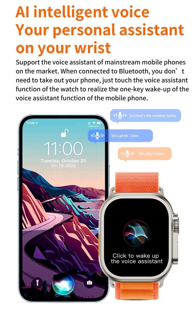 Glucose Monitor Diabetic Watch Z69 Ultra Dual Mode Supporting Siri Voice Assistant