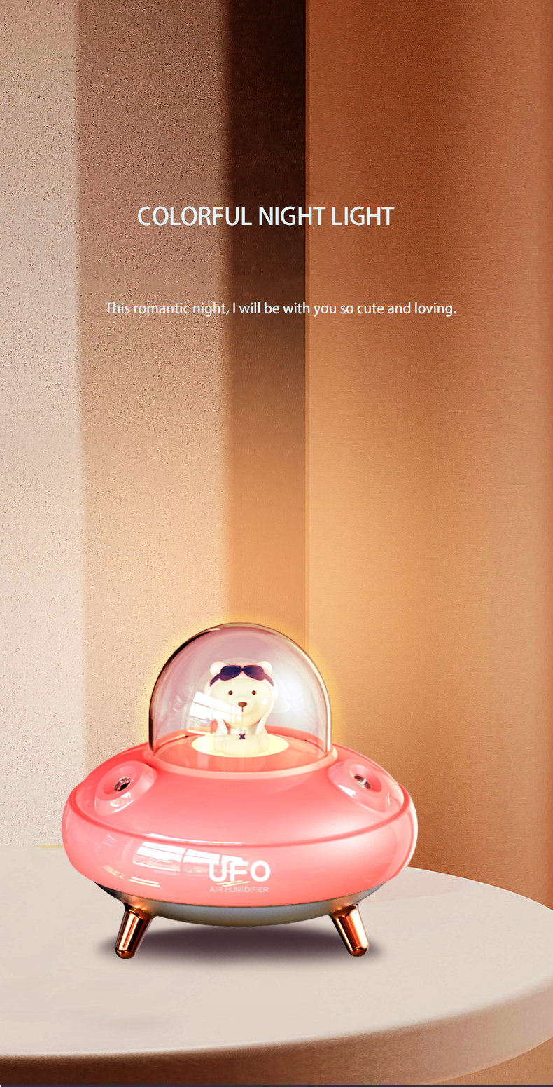 400ML Cute Design UFO Humidifier Double Spray Humidification Quiet Rechargeable USB Humidifier With Colorful Night Light