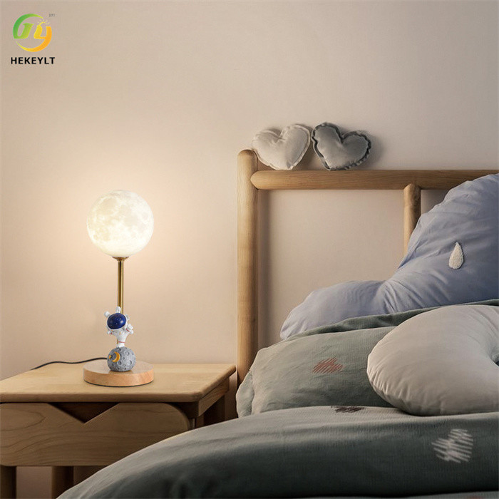 D120*H320mm Multiple dimming 3D Printed Moon Lamp Starry Sky Wood+Iron Lamp Bedside Table Lamp