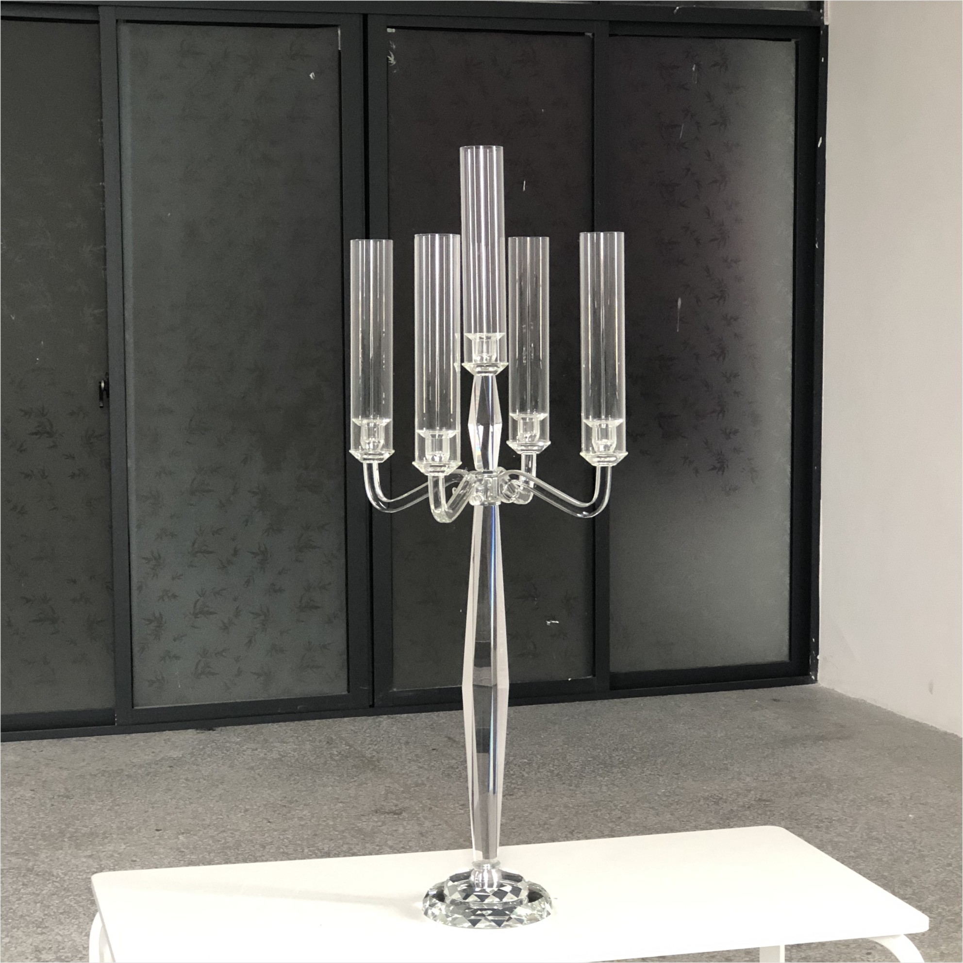 Wholesale Luxury Wedding Crystal Glass Candelabra Centerpieces 9 Arms Tall Cylinder Candelabras