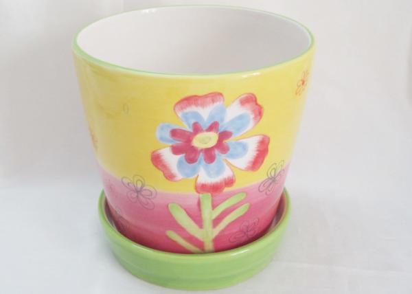 Dolomite Hand Painted Ceramic Planters , Ceramic Flower Planters Earthenware