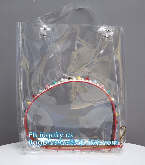 Eco-friendly washable kraft paper with PVC handle bag for women, Die cut handle soft PVC packaging bags for tool, handy