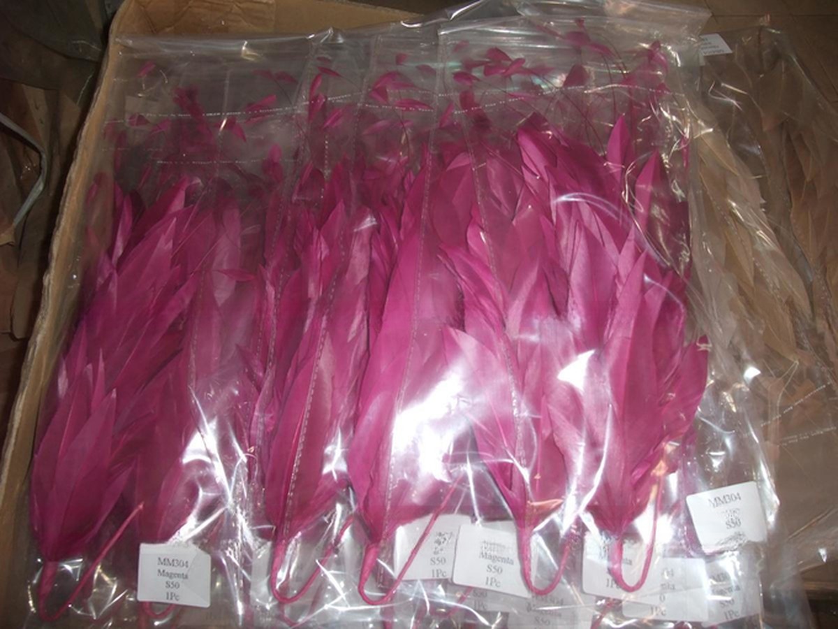 Goose Feather Hair Decoration Wire Accessory and Coque Flower Mount with Stripped Hackle