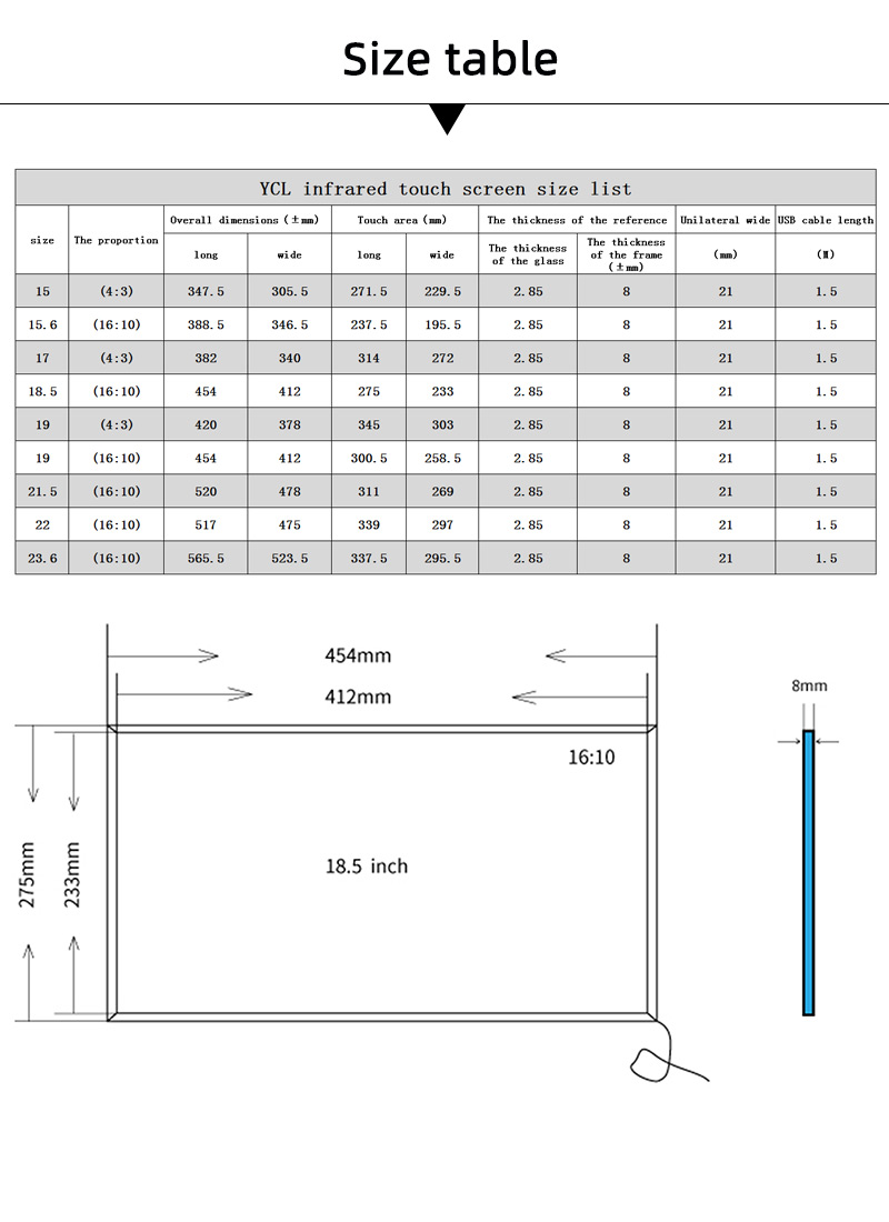 18.5 Inch IR Touch Screen Panel Overlay Kits Multi Points For Monitor