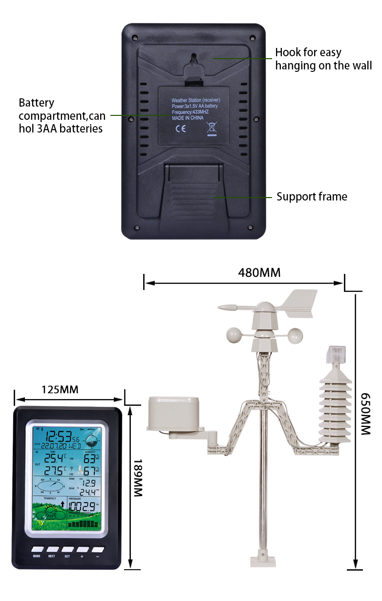 Outdoor Mini Weather Station With Tipping Bucket Rain Sensor And Wireless Solar Power
