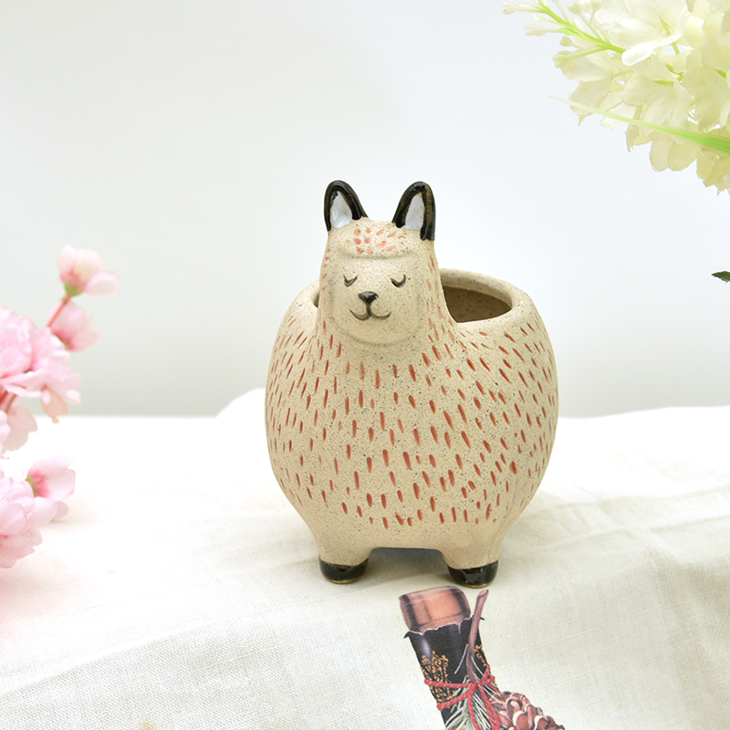 Unique Alpaca Lama Flower Succulent Pot in Pottery Clay Ceramic Wholesale Hot Sale Lovely Instagram 3D Flower/succulent Pots