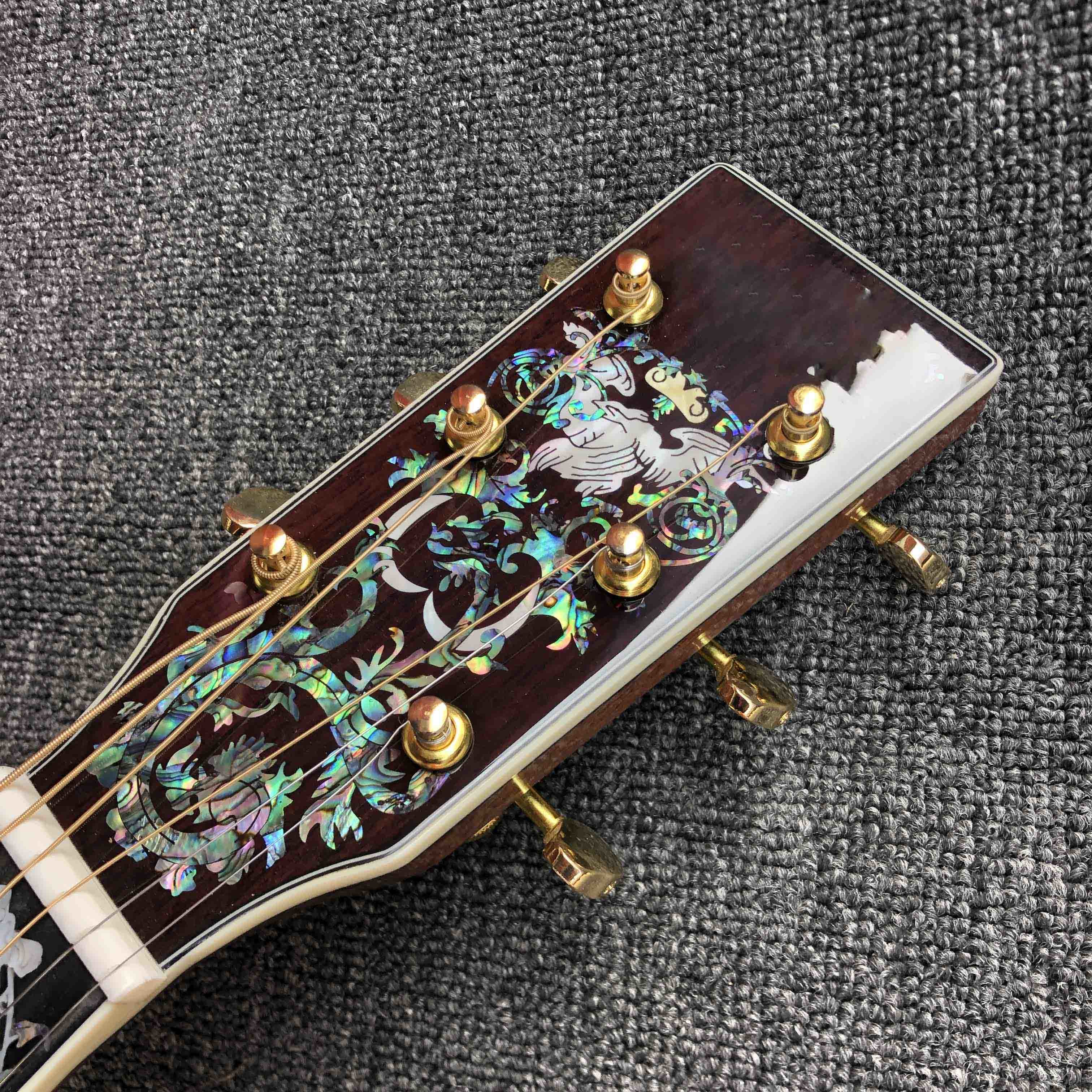 All Solid Wood Retro 41" D Type Acoustic Guitar Abalone Inlay Ebony Fingerboard