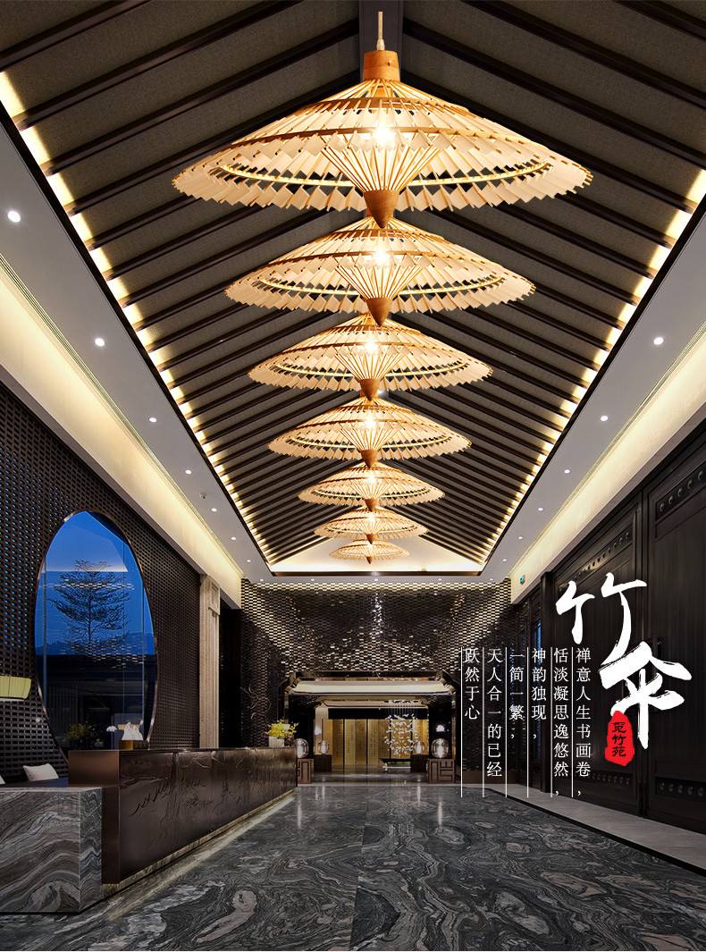 Bamboo Pendant Light For Kitchen Living Room E27 Wood Hanging Lighting Umbrella Pendant Lamp(WH-WP-61)