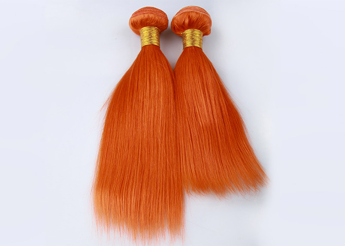 Customized Orange Silk Straight Virgin Human Hair Extensions Double Stitch Weft