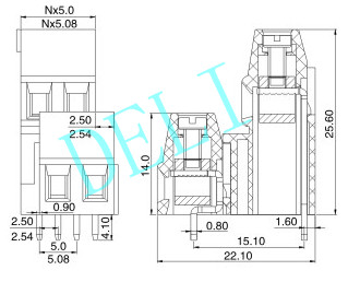 DL128A--XX-5.0/5.08mm Double Row TE Eurostyle Terminal Block 300V/10A Pitch 5mm 5.08mm