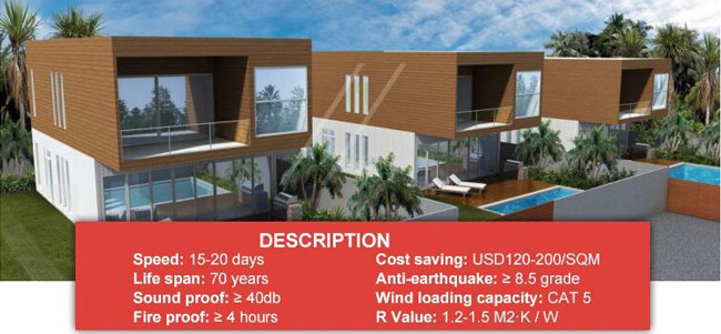 Wind Resistant Light Steel House Villa With Q550 Light Gauge Steel Keel Modern Prefab House