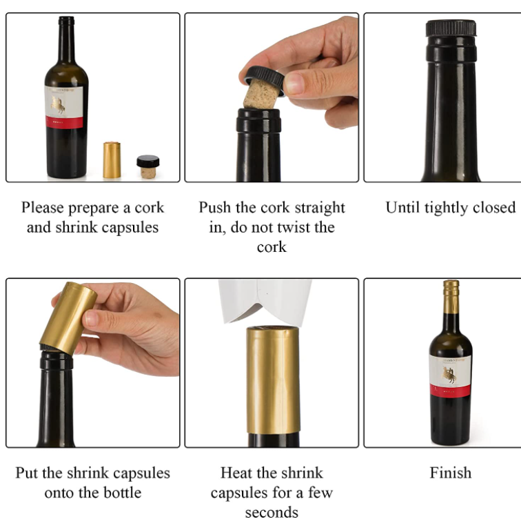 OEM ODM Custom Wine Bottle Cork With Black Plastic Top Gold PVC Shrink Capsule