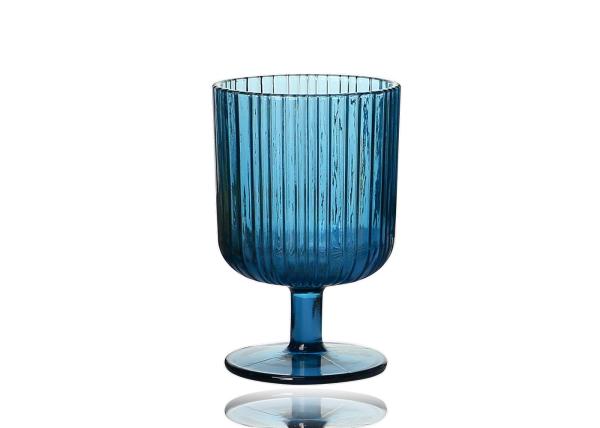 FDA Plain Stem Multi Colored Cut Crystal Wine Glasses Solid Ink Blue