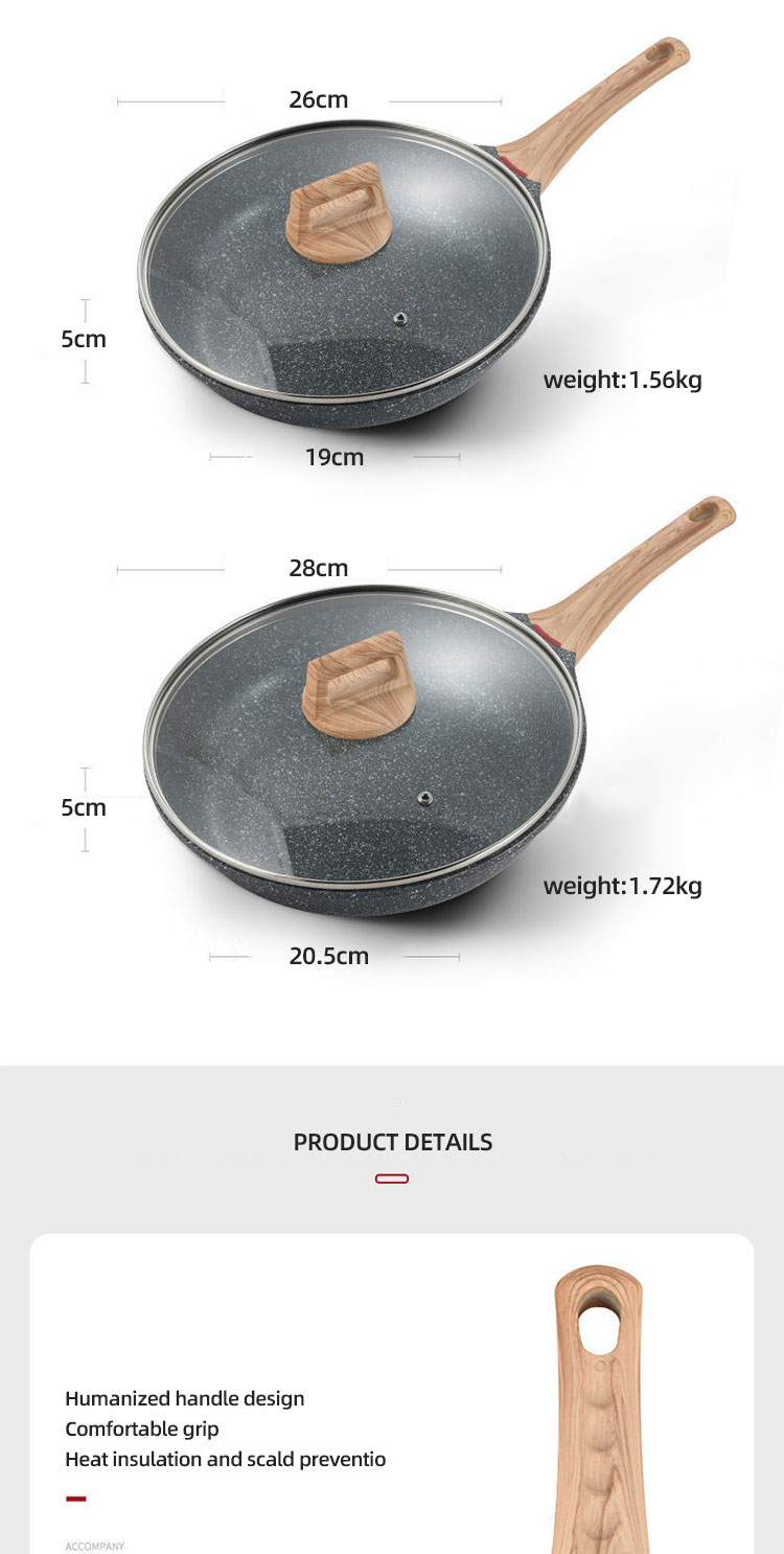 High Quality Cookware Cooking Pot Maifan Stone Flat Bottom Frypan Non Stick Induction Frying Pan