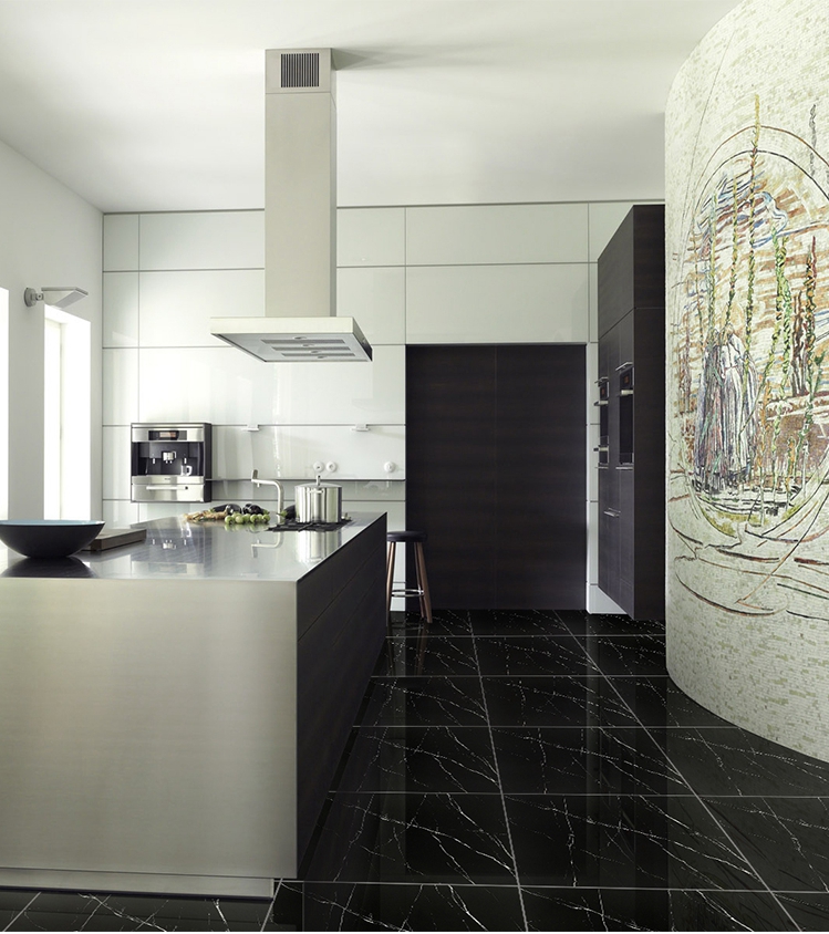 600x600 Porcelain Glazed Floor Wall Tiles in Black with White Veins Stone Imitation Texture