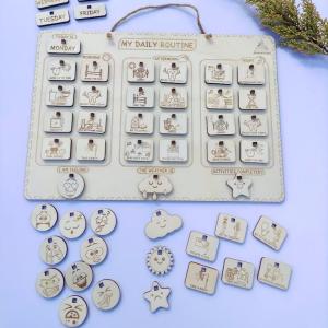 Wooden Daily Routine Chart My Daily Routine Chore Board Planner Lines Checklist