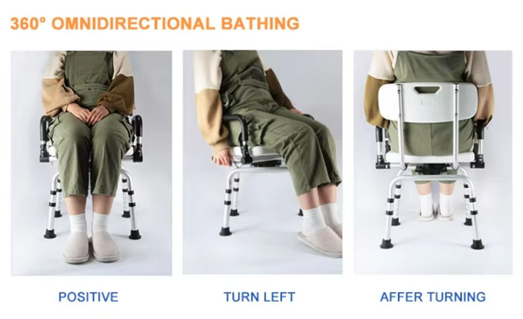 Adjustable Height with Removable Back 360 Degree Rotary Shower Chair with Armrests and Back