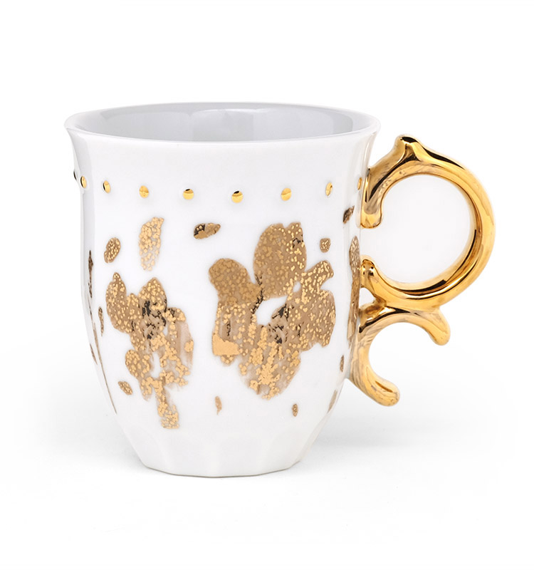Ceramic Coffee Mug Porcelain Everyday Mug Gold Handle JING REPUBLIC