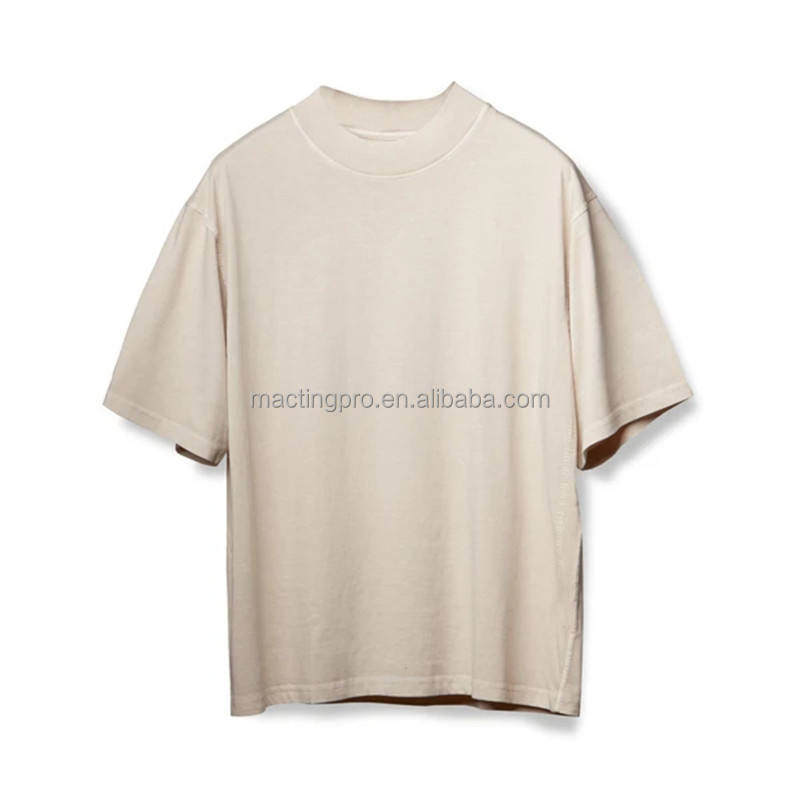 Custom Printing 100% Cotton Rib Mock Neck Blank T-shirt for Men Weaving Method Knitted