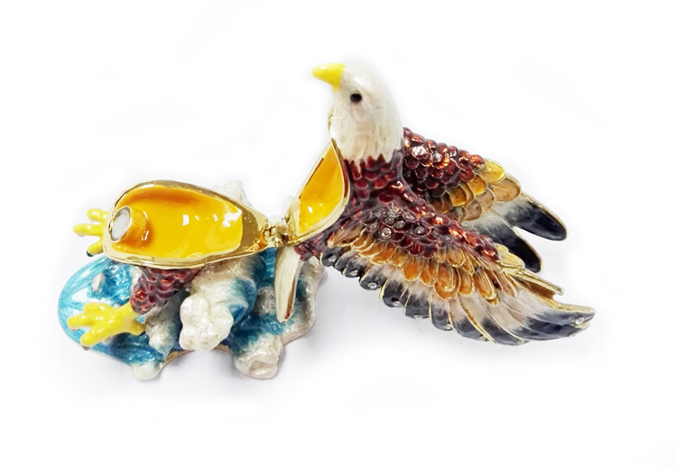 Eagle birds design jeweled enamel trinket box eagle bird enamel trinket boxes
