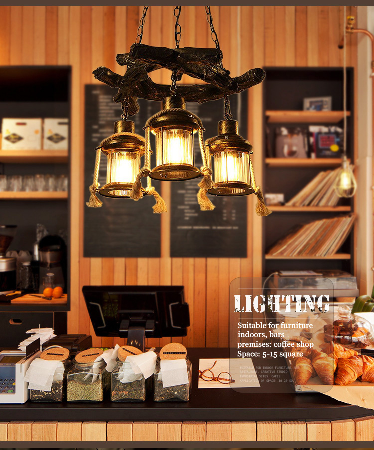 American Chandelier Loft Retro Industrial Cafe Bar Restaurant Bar Lighting Clothing Store Wooden chandelier(WH-VP-230)