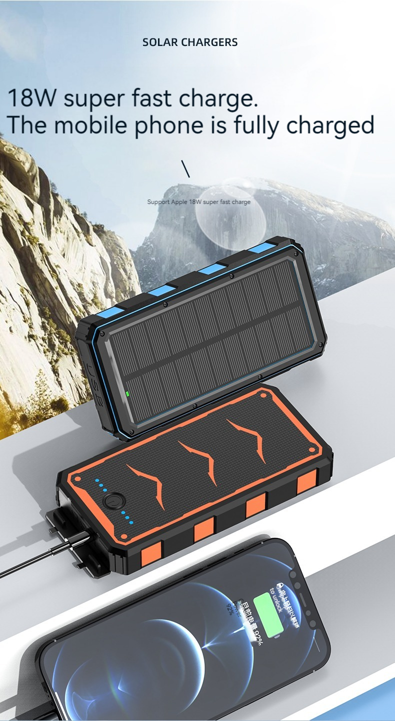 Over-discharging Protection 20000mah Li-Polymer Battery Solar Power Bank for Cell Phones
