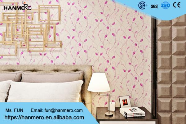 Purple Leaves Home Decorating Wallpaper For Bedroom Walls , Light Embossing