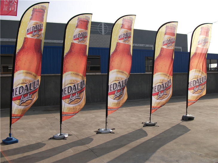 Fiberglass Poles Stainless Steel Base Flying Banner Teardrop / Feather / Square Beach Flag