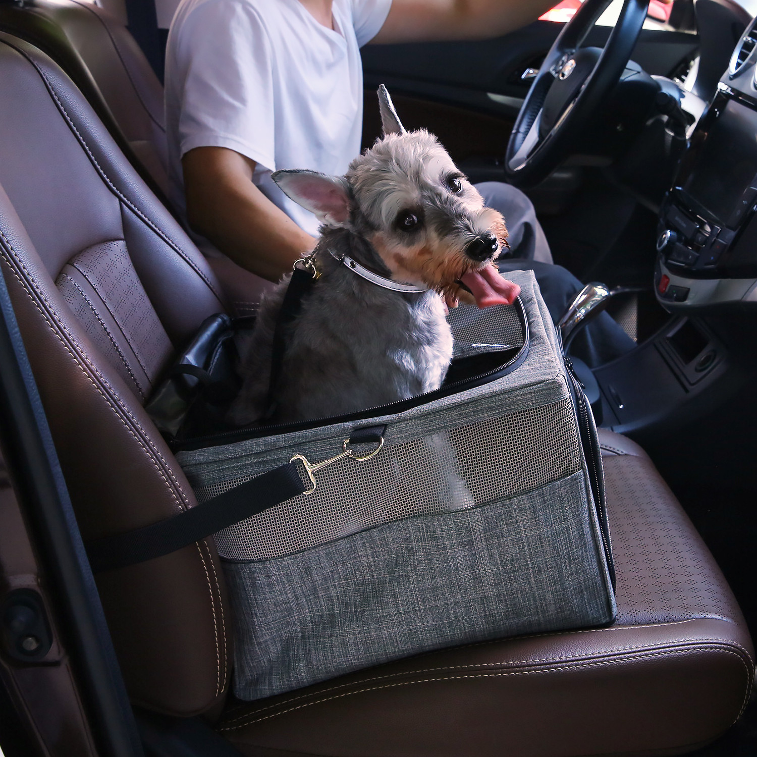 Car Back Seat Belt Cat Pet Travel Carrier Non Slip Ventilated Mesh 33*24*38cm