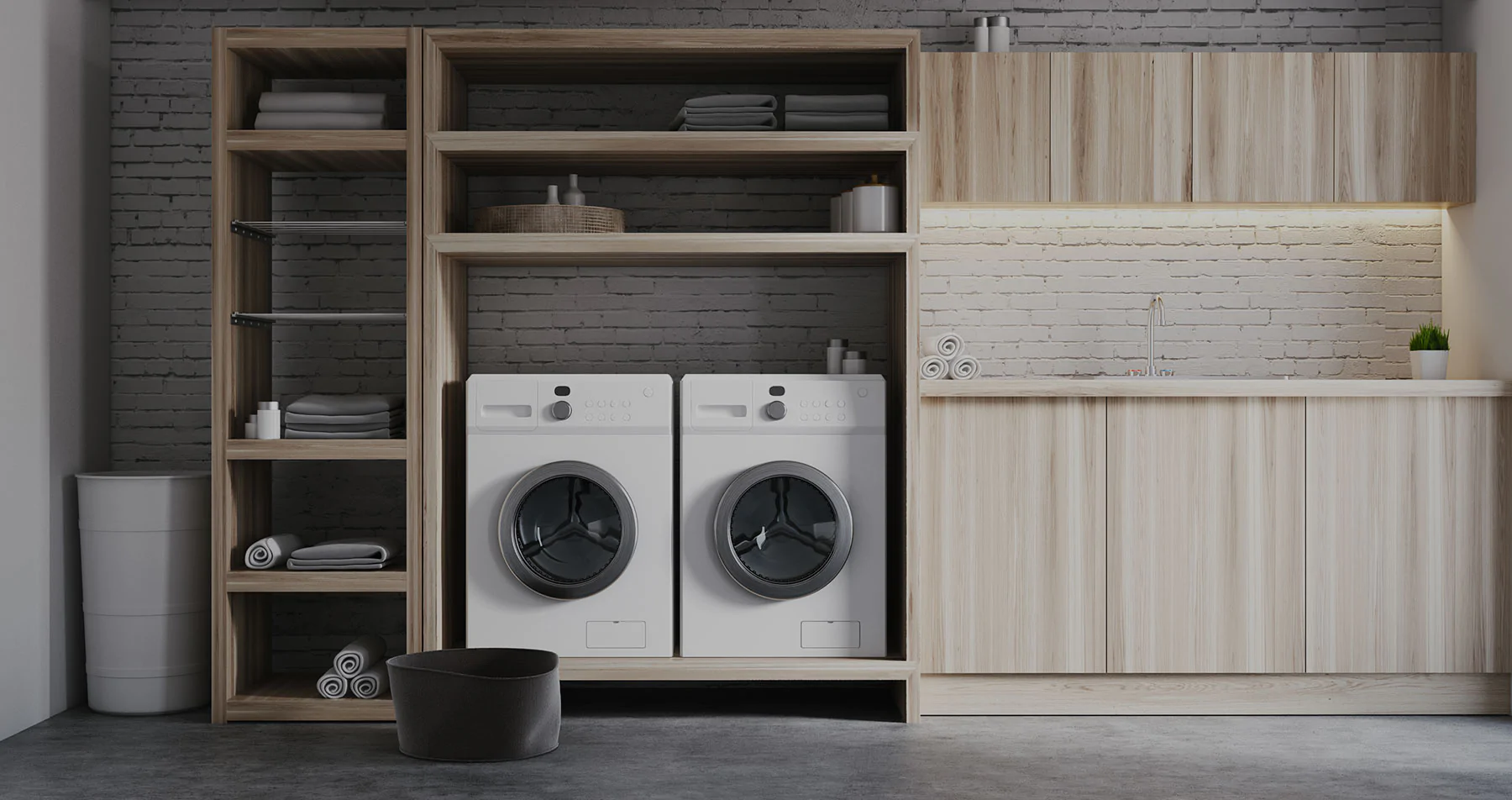 Waterproof Modern Design Plywood Laundry Sink Cabinet for High End Apartment Customization