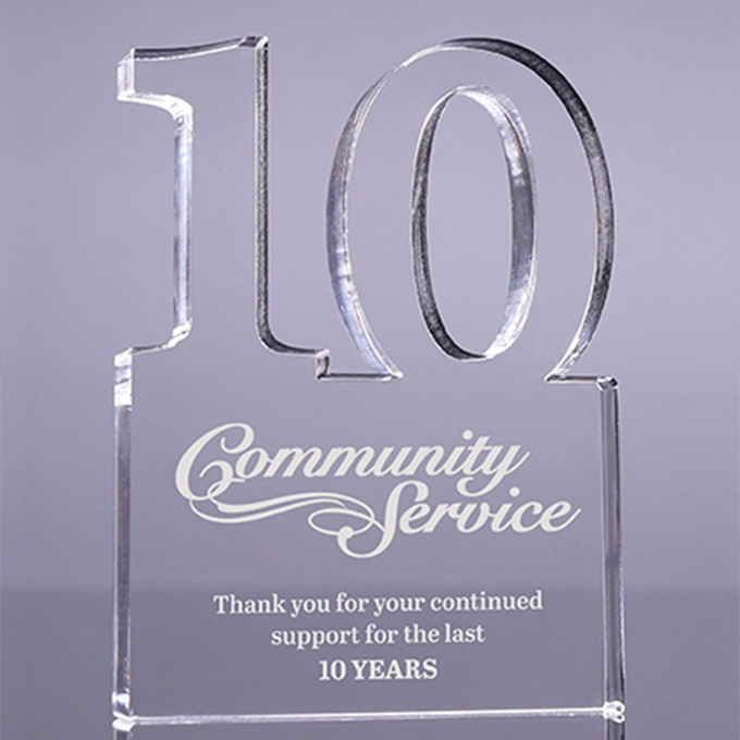 High End Clear Plexiglass Acrylic Award Number 10 Block For Employees Recognition