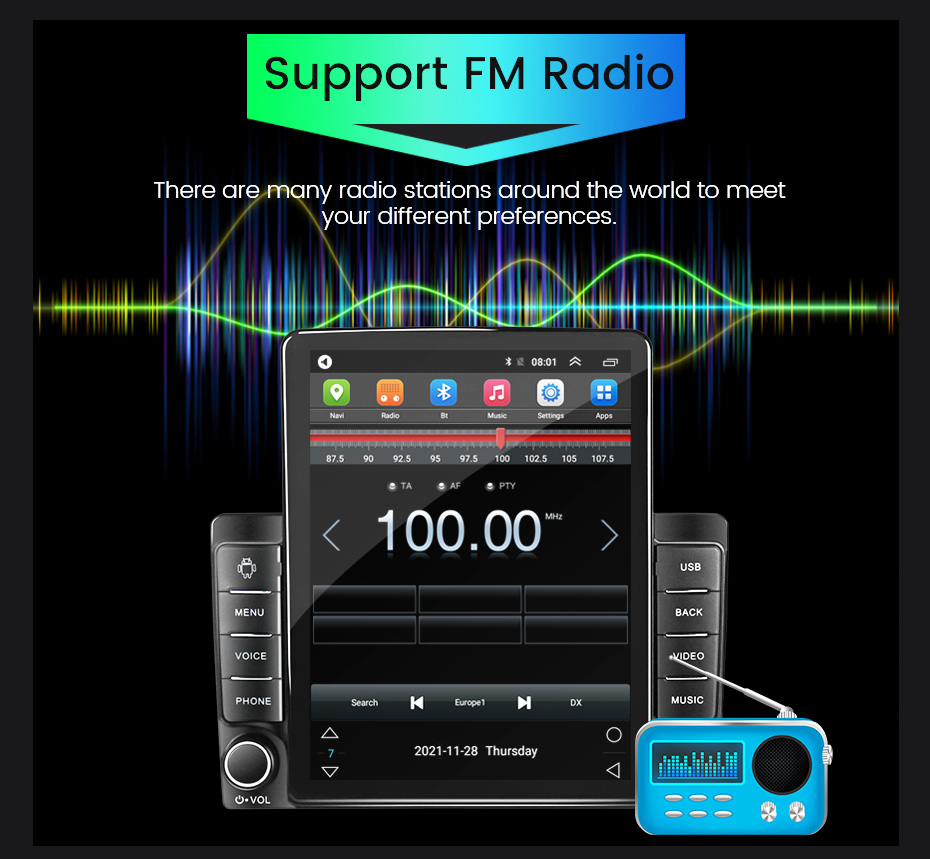 Universal Android Auto Car Radio 9.5'' Vertical Screen FM IPS Carplay MP5 Car Player