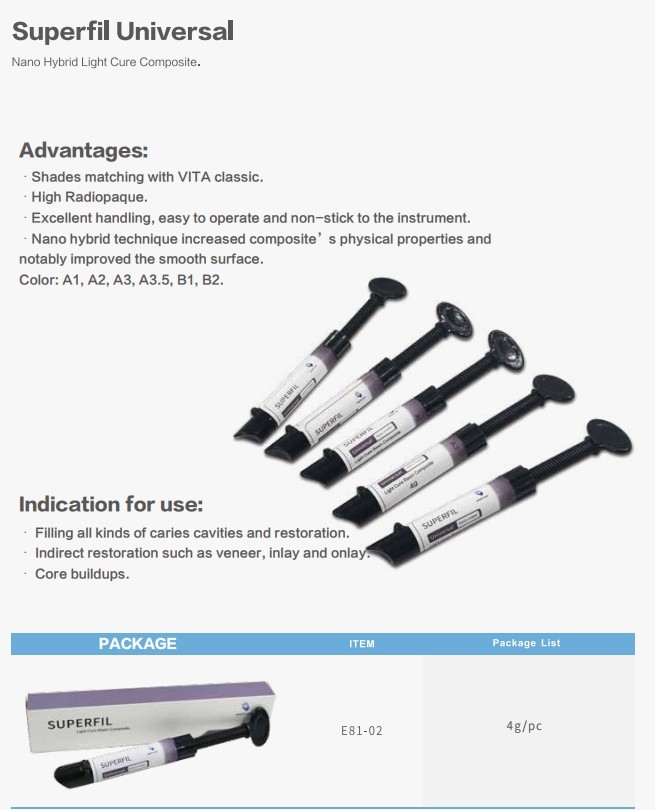 Superfil Nano Hybrid Dental Filling Material Universal Composite Resin Light Cure