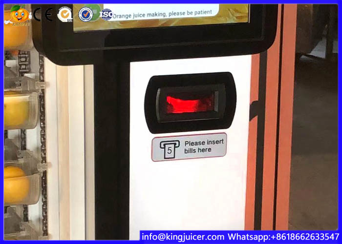 Wifi Coins Bank Notes Payment Orange Juice Vending Machine With Big Glass Window