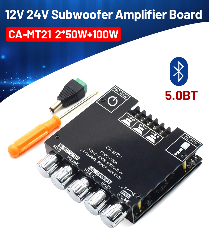 ZK-MT21 2.1 Channel Subwoofer Amplifier Module 5.0BT 12V 24V 2*50W+100W Power Home Use Plastic Board for Speaker System